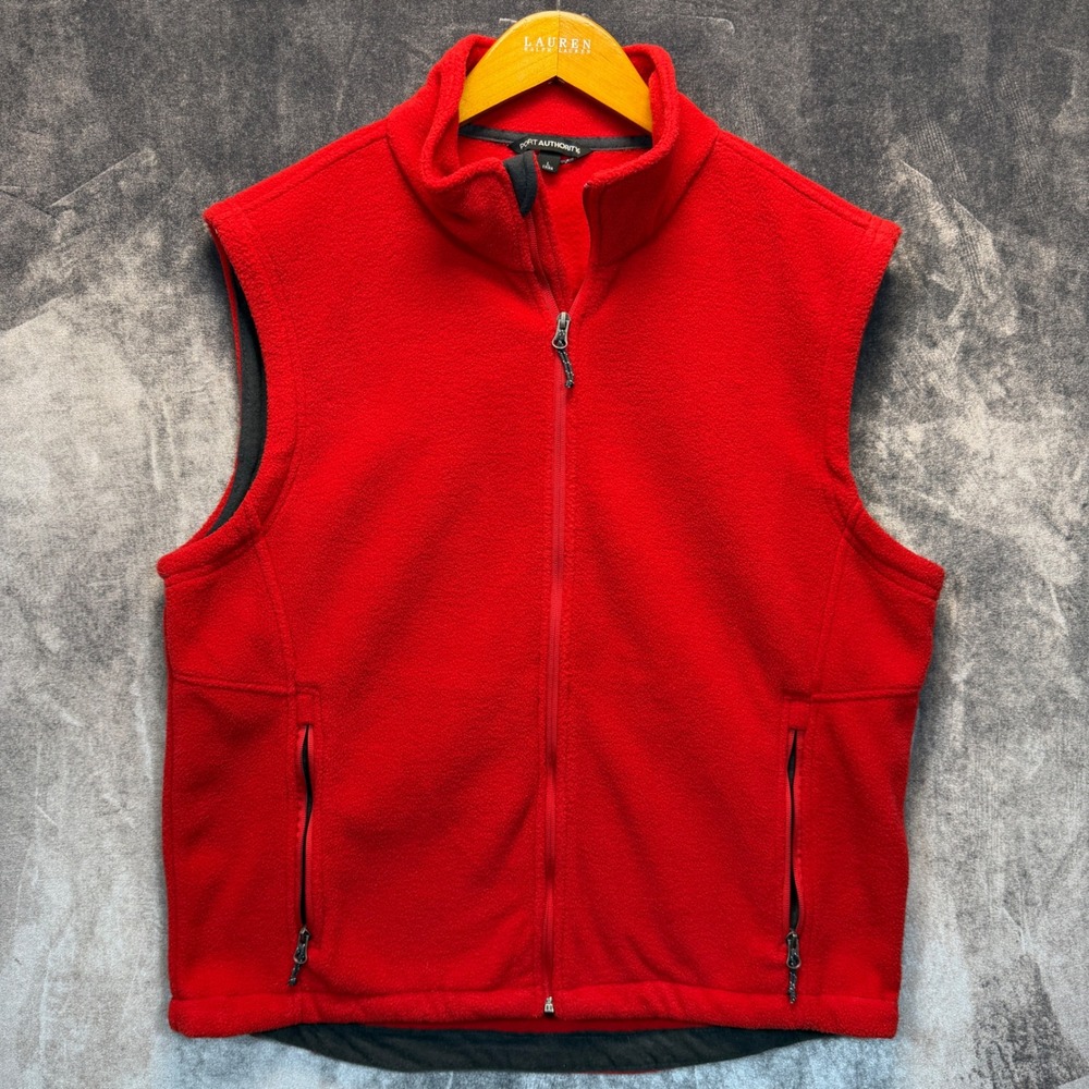 Port Authority Vest Mens Red Regular L Full Zip Fleece Outdoor Layering